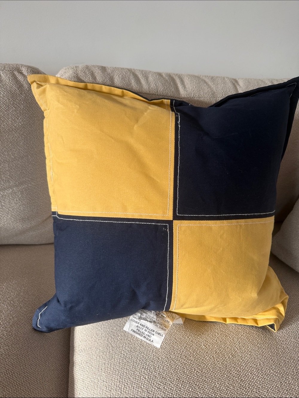 Room Essentials- 6 Toss Pillow Patchwork Yellow and Navy Accent Pillow - Home